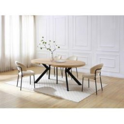 Unique Mesa de comedor extensible 6 a 12 comensales de MDF y acero - Natural claro y negro - KOMONI
