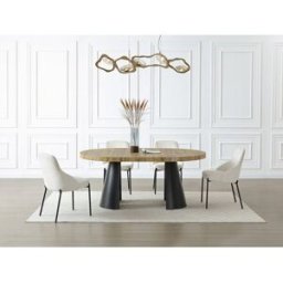 Unique Mesa de comedor extensible 4 a 12 personas de MDF y metal negro - Natural claro - JARELIA