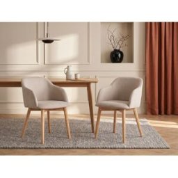 Unique Juego de 2 sillas - Tela y hevea - Beige - JELISA