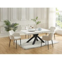 Unique Mesa de comedor extensible de 6 a 10 cubiertos de MDF y metal - Efecto mármol blanco y negro - CATONAV