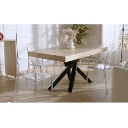 Unique Mesa de comedor extensible 6 a 10 comensales de MDF y metal - Natural y negro - CATONAV