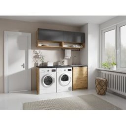 Unique Muebles para el cuarto de la lavadora con encimera - L182 cm - Antracita y natural claro - NATAJI