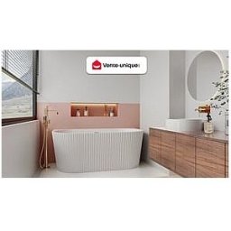 Unique Bañera semi-exenta estriada de acrílico - Blanco brillante - 149 x 75 x 58 cm - ZELINA