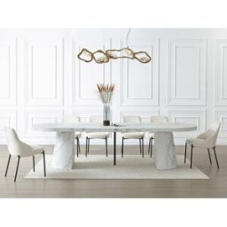 Unique Mesa de comedor extensible 6 a +12 personas de MDF - Efecto mármol blanco - CLOEVA