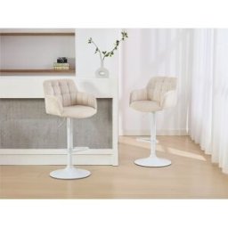 Unique Conjunto de 2 taburetes de bar de terciopelo y metal blanco - Altura ajustable - Crema - PEGA de Pascal MORABITO
