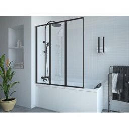 Unique Mampara para bañera plegable de metal negro mate estilo atelier - 120 x 140 cm - DISTRICT