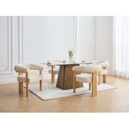 Unique Conjunto de 6 sillas con reposabrazos en tela bouclé y madera de hevea - Blanco y natural - LIVELIA de Pascal MORABITO