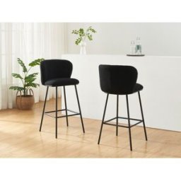 Unique Conjunto de 2 taburetes de bar de felpa y metal - Negro - SENORASE