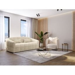 Unique Sofá cama de 3 plazas de apertura rápida de terciopelo beige - Cama de 140 cm - Colchón de 14 cm RETUNA II