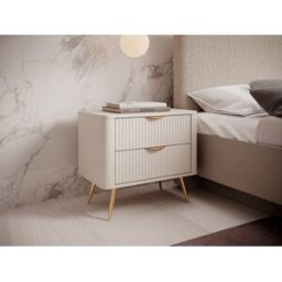 Unique Mesita de noche - 2 cajones - Beige y dorado - ELONARIA de Pascal Morabito