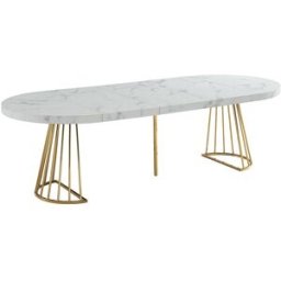 Unique Mesa de comedor extensible de 2 a 12 comensales de MDF y acero - Efecto mármol blanco y dorado - FIRELA