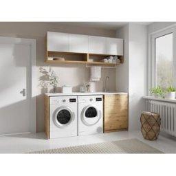Unique Muebles para el cuarto de la lavadora con encimera - 182 cm de ancho - blanco y natural claro - NATAJI