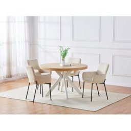 Unique Mesa de comedor extensible para 4 a 8 personas en MDF y acero - Natural claro y blanco - KOMONI