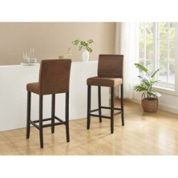 Unique Conjunto de 2 taburetes de bar SANTOS - Microfibra con aspecto piel envejecida - Patas de natural oscuro