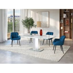Unique Conjunto de 6 sillas PEGA - Con reposabrazos - Terciopelo y metal - Azul