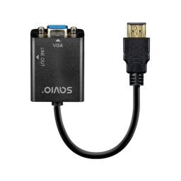 Adaptador HDMI a VGA Savio AK-76 1080p Negro con Audio 3.5mm Plug and Play