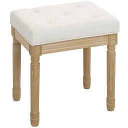 Homcom Reposapiés Rústico Tapizado En Lino Sintético Patas De Madera Beige