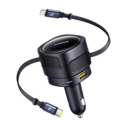 Cargador Coche Baseus 90W Negro con Cables USB-C y Lightning Integrados