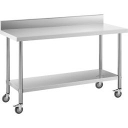 Mesa de acero inoxidable con ruedas - PREMIUM - 60 x 150 cm - 160 kg - antisalpique - Royal Catering 10012812