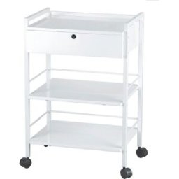 Carrito metálico blanco Easy: Equipado con un cajón con llave y tres estantes - OUTLET