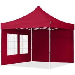 TOOLPORT 3x3 m Carpa plegable, ECONOMY acero 30mm, 2 laterales incl. con ventanas rectangulares, rojo - (59039)
