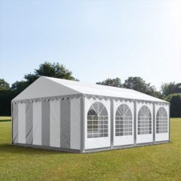 TOOLPORT 6x8 m Carpa para fiestas XXL, altura lateral 2,6m, PVC 1400, con base reforzada, gris-blanco - (7696BL)