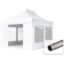 TOOLPORT 3x4,5 m Carpa plegable, PREMIUM acero 40mm, 4 laterales incl. con ventanas panorámicas, blanco - (600062)