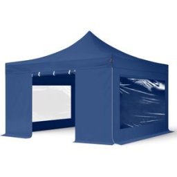 TOOLPORT 4x4 m Carpa plegable, PREMIUM acero 40mm, 4 laterales incl. con ventanas panorámicas, azul - (600092)
