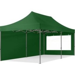 TOOLPORT 3x6 m Carpa plegable, PREMIUM acero 40mm, 2 laterales incl. con ventanas panorámicas, verde oscuro - (600074)
