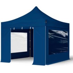 TOOLPORT 3x3 m Carpa plegable, PREMIUM acero 40mm, 4 laterales incl. con ventanas panorámicas, azul - (600010)