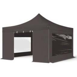 TOOLPORT 4x4 m Carpa plegable, PREMIUM acero 40mm, 4 laterales incl. con ventanas panorámicas, gris oscuro - (600101)