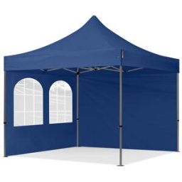 TOOLPORT 3x3 m Carpa plegable, PREMIUM acero 40mm, 2 laterales incl. con ventanas de arco, azul - (600007)