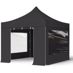 TOOLPORT 3x3 m Carpa plegable, PREMIUM acero 40mm, 4 laterales incl. con ventanas panorámicas, negro - (600005)