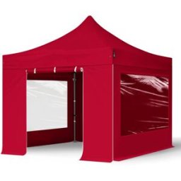 TOOLPORT 3x3 m Carpa plegable, PREMIUM acero 40mm, 4 laterales incl. con ventanas panorámicas, rojo - (600033)