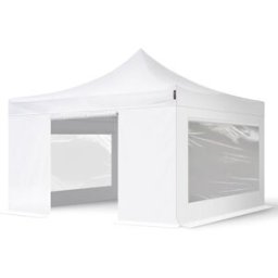 TOOLPORT 4x4 m Carpa plegable, PREMIUM acero 40mm, 4 laterales incl. con ventanas panorámicas, blanco - (600130)