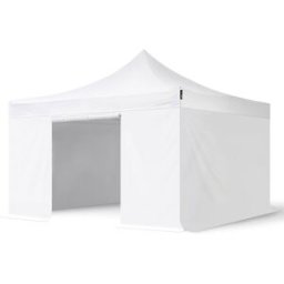 TOOLPORT 4x4 m Carpa plegable, PREMIUM acero 40mm, 4 laterales incl. sin ventana, blanco - (600104)