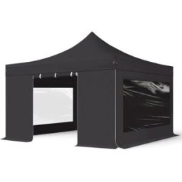 TOOLPORT 4x4 m Carpa plegable, PREMIUM acero 40mm, 4 laterales incl. con ventanas panorámicas, negro - (600089)