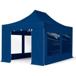 TOOLPORT 3x4,5 m Carpa plegable, PREMIUM acero 40mm, 4 laterales incl. con ventanas panorámicas, azul - (600046)