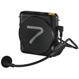 7RYMS Altavoz Amplificador Con Auricular y Micrófono De Cable Negro