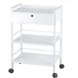 Carrito metálico blanco Easy: Equipado con un cajón con llave y tres estantes - OUTLET