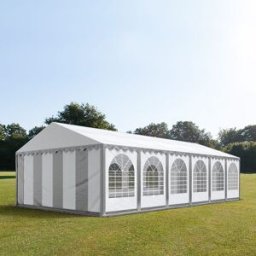 TOOLPORT 6x12 m Carpa para fiestas XXL, altura lateral 2,6m, PVC 1400, con base reforzada, gris-blanco - (8549BL)