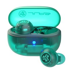 JLab Go Pop ANC Auriculares Bluetooth TWS con Cancelación Activa de Ruido Verde Azulado Transparente