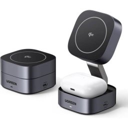 Estación de Carga Inalámbrica Ugreen 2 en 1 MagSafe Qi2 15W Plegable Gris