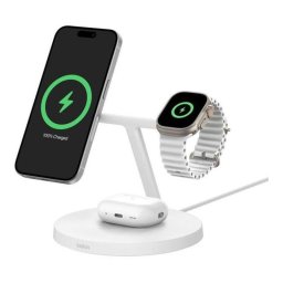 Estación de Carga Inalámbrica Belkin BoostCharge Pro 3 en 1 Qi2 MagSafe Blanca