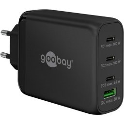 Cargador Goobay 65555 USB-C PD 100W 4 Puertos GaN Negro