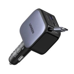 Cargador de Mechero Ugreen 60W con Cable Retráctil USB-C y USB-A Gris