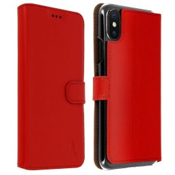 Akashi Funda Libro de Piel Genuina Roja para iPhone X/XS