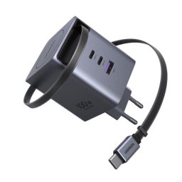Cargador Ugreen Nexode Pro 100W GaNInfinity con cable retráctil USB-C integrado