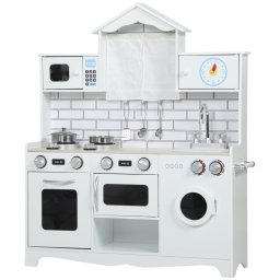 Aiyaplay Cocina De Juguete De Madera Con Sonido Y Cortinas Blanco