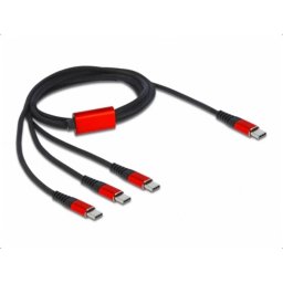 Cable de carga USB 3 en 1 DeLOCK USB Type-C a 3 x USB Type-C 1 m negro/rojo